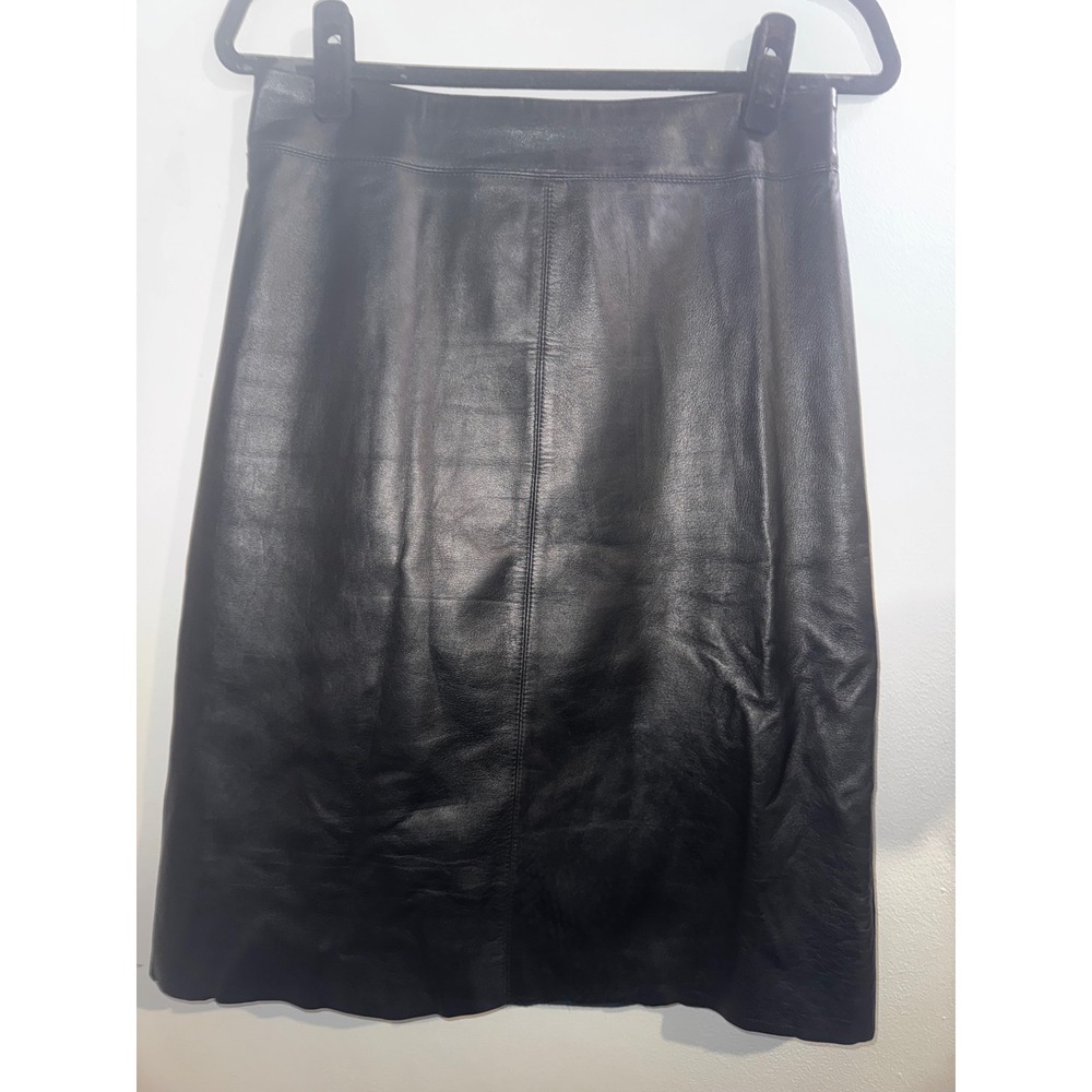 NWT Vtg Y2K BCBG Max Azria Black Leather Pencil Skirt Womens Size 8 Knee Length